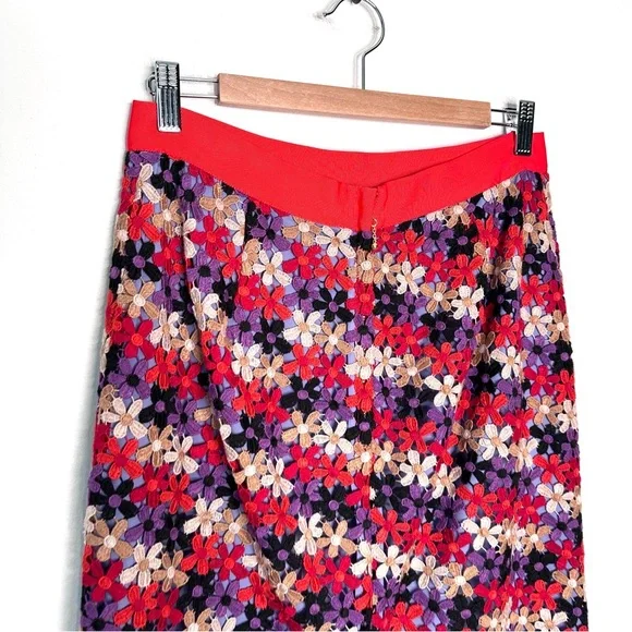 Kate Spade Red and Purple Flower Crochet Overlay Pencil Skirt Size